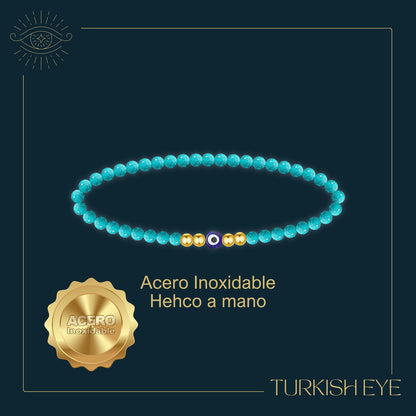 Pulsera Ojo Turco Acero Inoxidable | Amuleto contra la envidia y energías negativas + Regalo Pulsera 7 Nudos