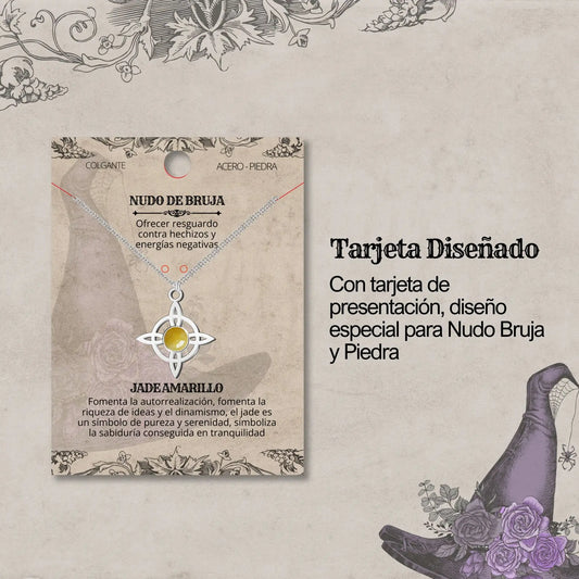 Colgante Nudo de Bruja Acero con Jade amarilla - cotigo