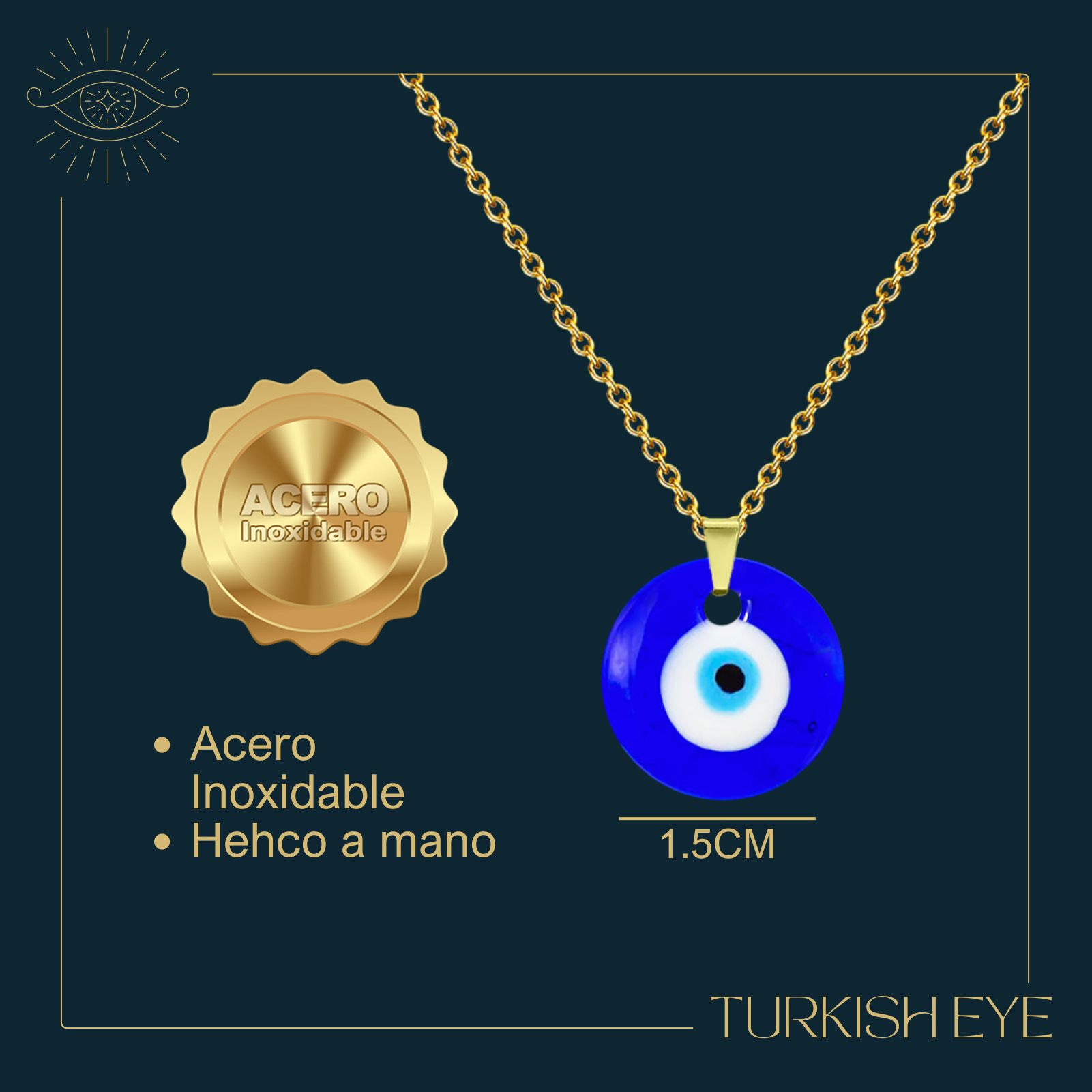 Collar Ojo Turco Acero Inoxidable | Amuleto contra el mal de ojo y energías negativas + Regalo Pulsera 7 Nudos - cotigo