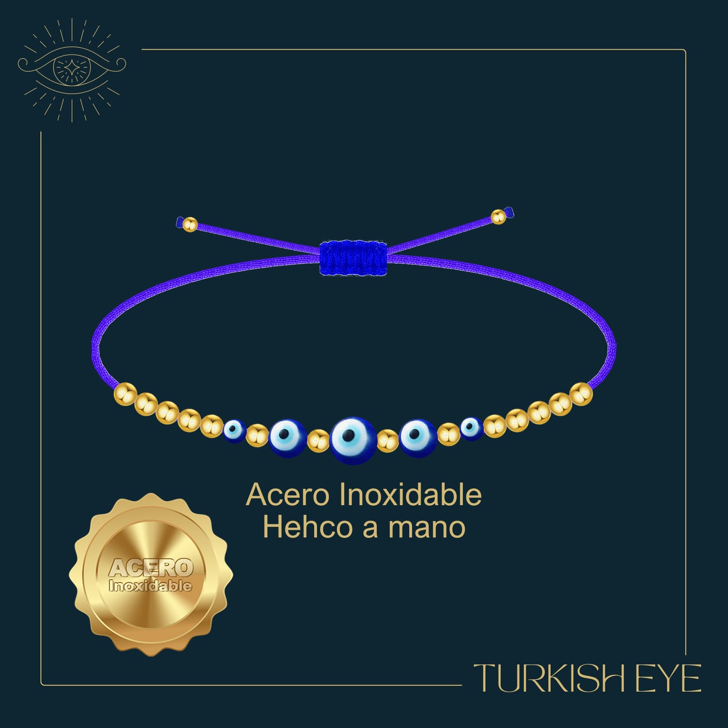 Pulsera Ojo Turco Acero Inoxidable | Amuleto contra la envidia y energías negativas + Regalo Pulsera 7 Nudos