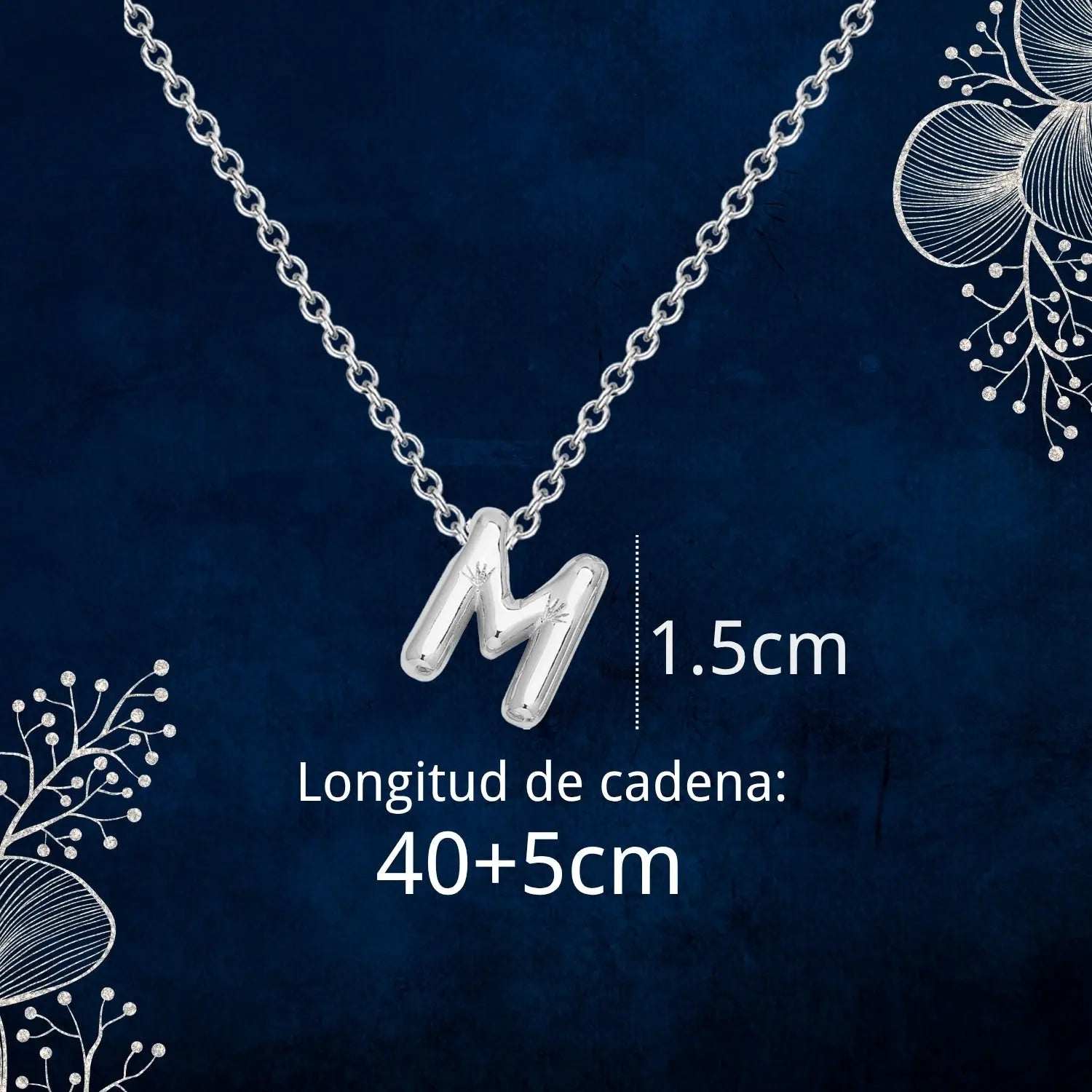 Colgante Letra Inicial M Acero color Plateado - cotigo