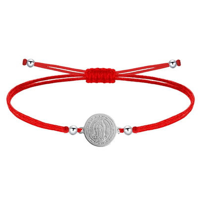 Pulsera de hilo rojo fino con medalla virgen de guadalupe acero plateado amuleto contra envidia y mal de ojo