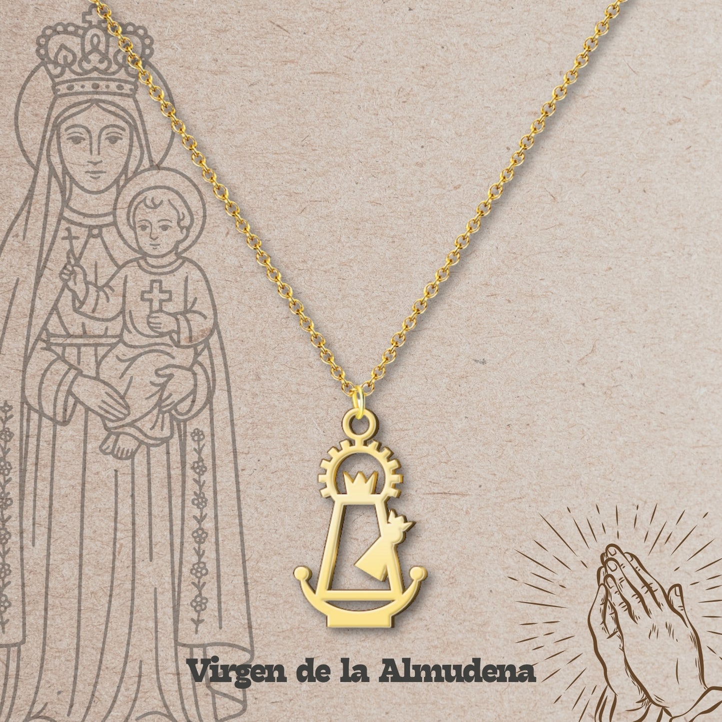 Colgante Virgen de la Almudena Acero Dorado
