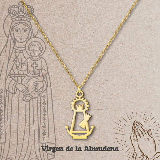 Colgante Virgen de la Almudena Acero Dorado