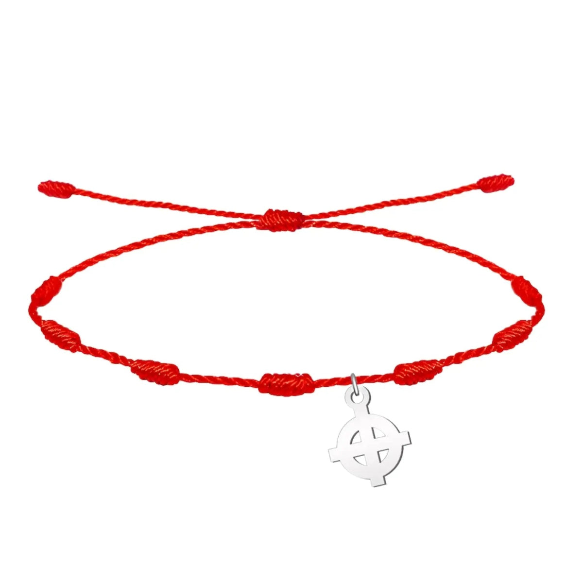 Pulsera de hilo rojo con 7 nudos de la suerte y amuleto de Cruz Celta plateada ajustable.