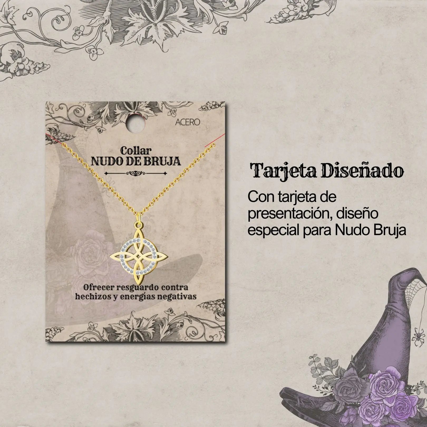 Colgante Nudo de Bruja Acero Inoxidable Dorado - cotigo