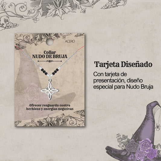 Colgante Nudo Bruja en Acero Inoxidable 💎 Amuleto contra el Mal de Ojo 🧿 Collar de Suerte para Mujer y Hombre + Pulsera 7 Nudos de Regalo 🎁 con Tarjeta Diseñada