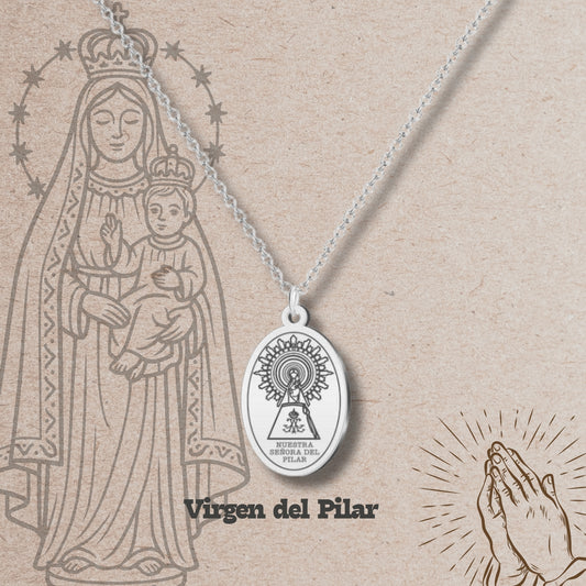 Collar Virgen de Pilar Acero plateado