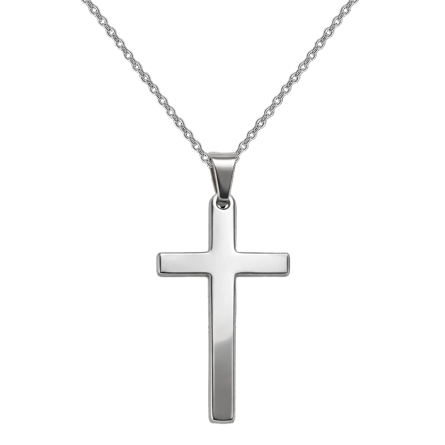 Collar de acero inoxidable con colgante de cruz clásica plateada de diseño liso y minimalista
