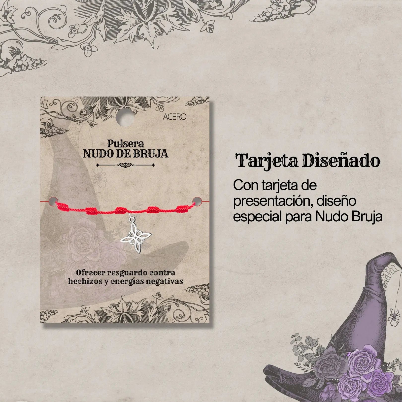 Pulsera 7 nudos con Nudo de Bruja Acero Inoxidable Plateado - cotigo