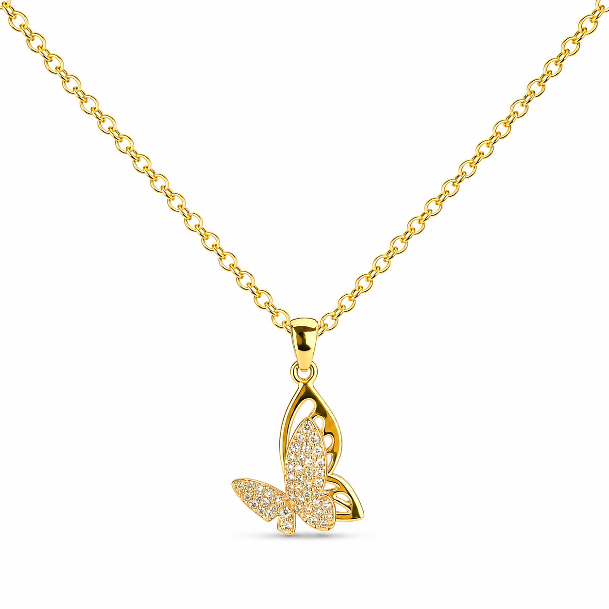 Colgante Mariposa Bañado de Oro 14K con Circonitas