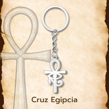 Llavero de Cruz Egipcia y Ojo Horus Acero