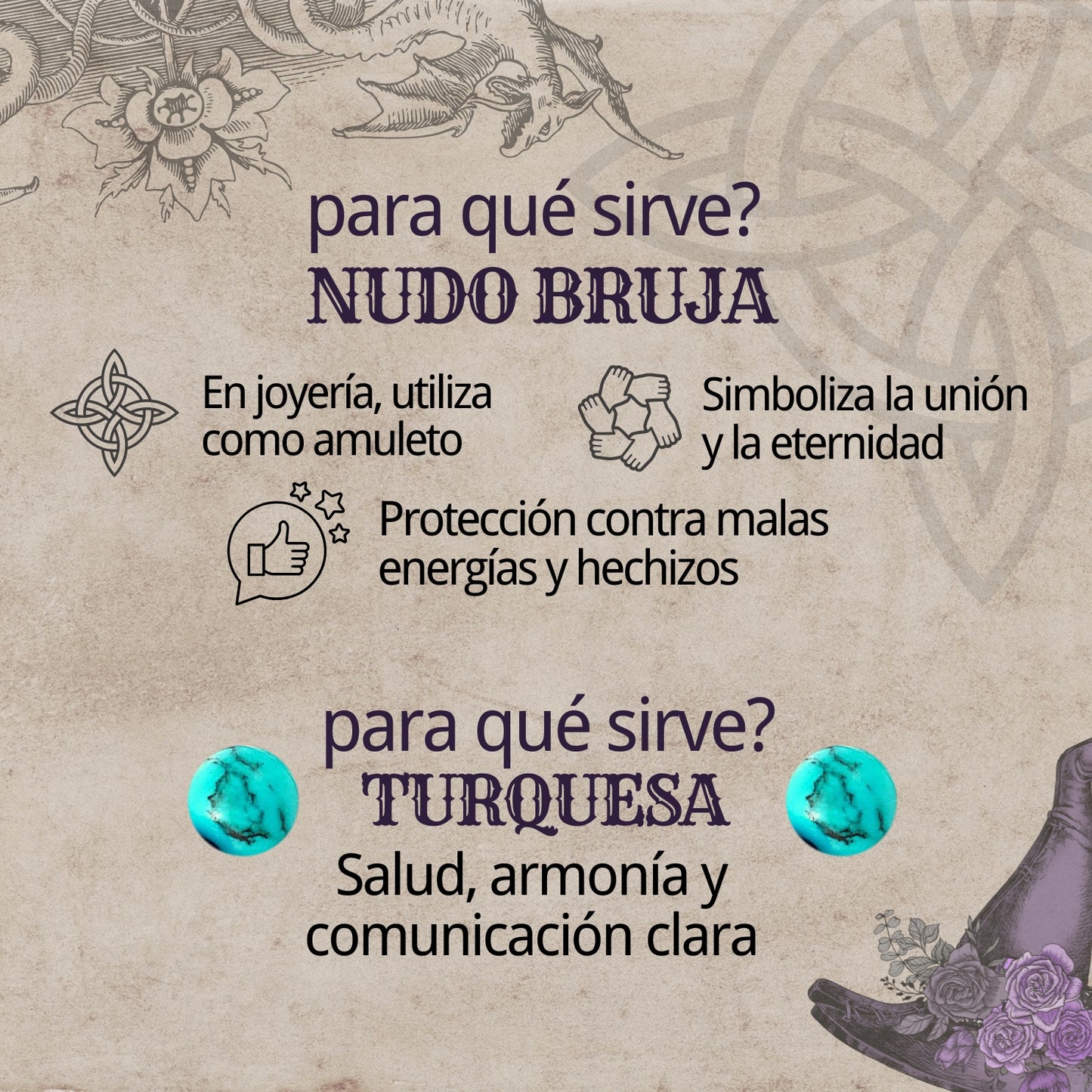 Anillo Nudo de Bruja Acero Plateado con Turquesa
