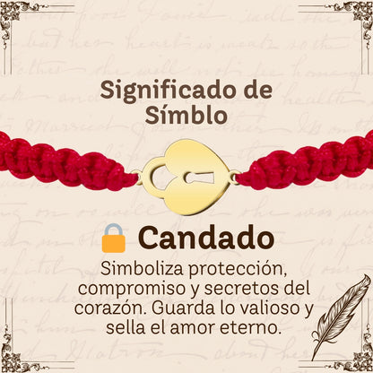 Pulsera Hilo Destino con Candado Acero Dorado