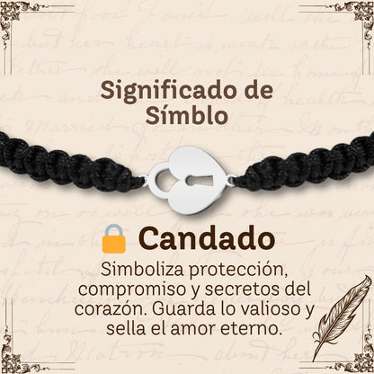 Pulsera Hilo Destino con Candado Acero Plateado