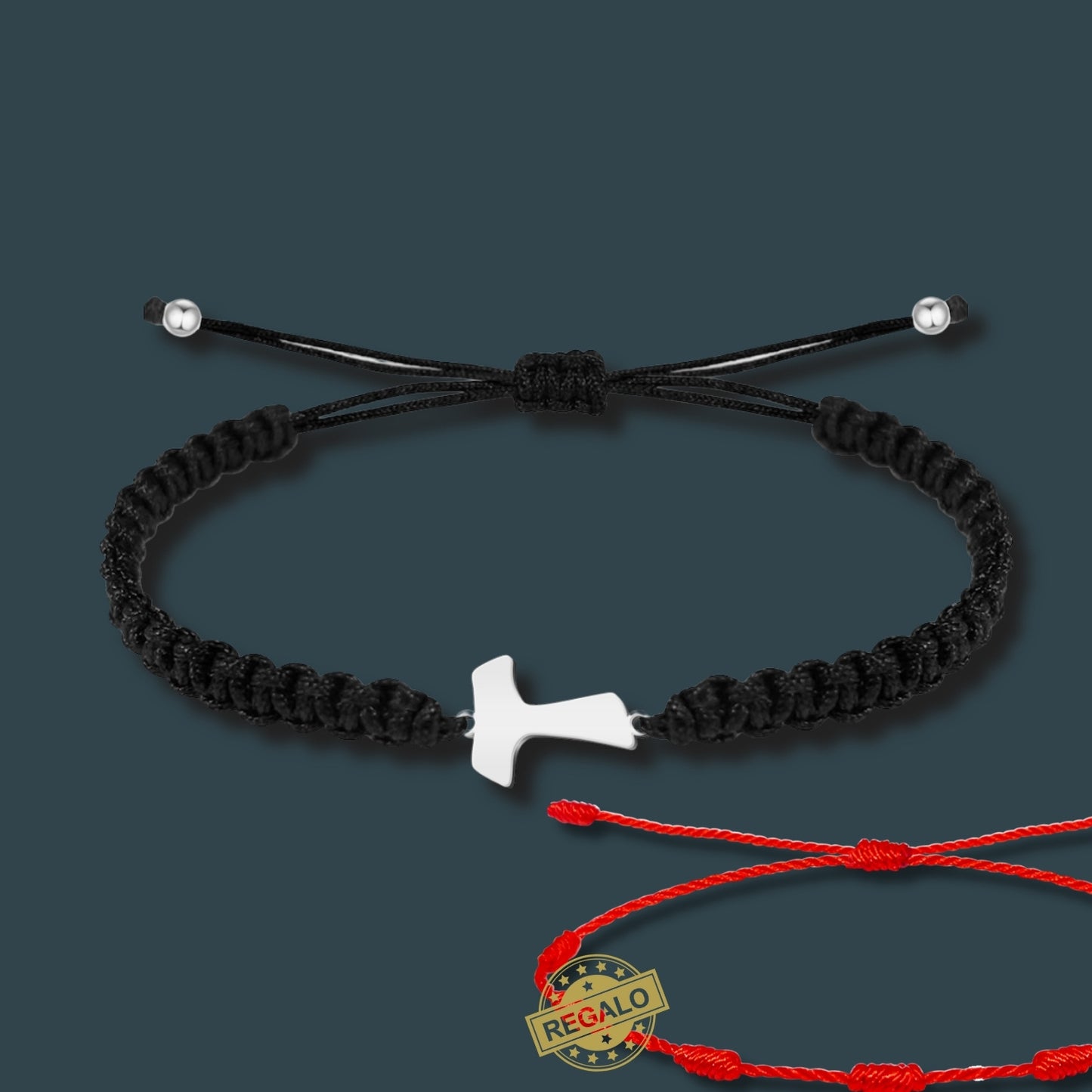 ✨Pulsera de Hilo Trenzado Hecha a Mano 🧵 con Amuleto de Suerte y Protección 🍀 Acero Inoxidable 💎 ¡Incluye Pulsera 7 Nudos de Regalo! 🎁