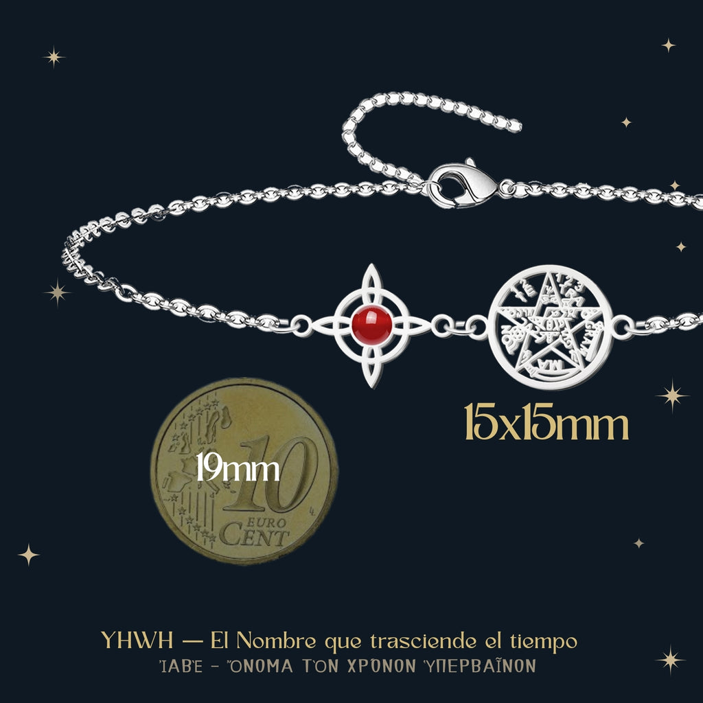 Pulsera Tetragrammaton y Nudo de Bruja con Carneola en Acero - cotigo