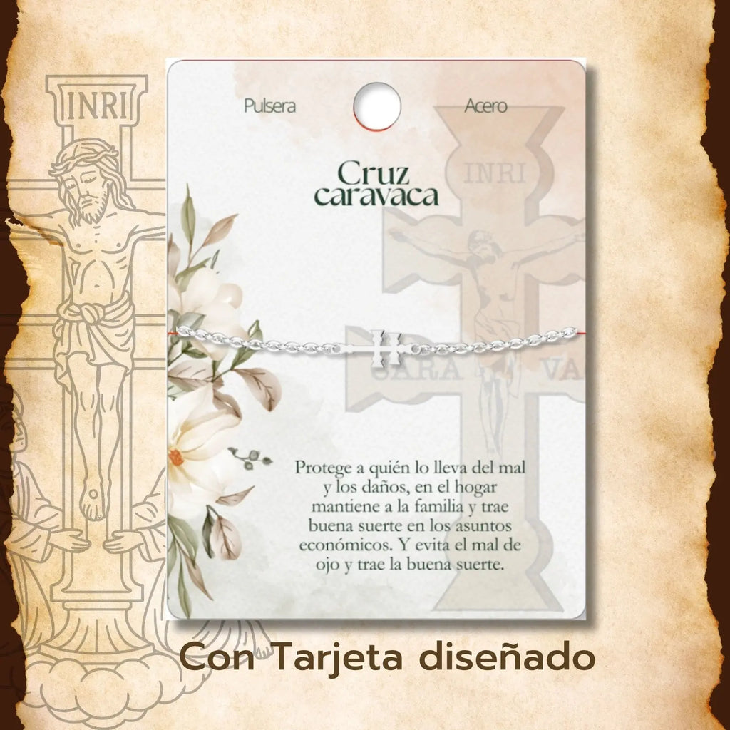 Pulsera Cruz de Caravaca en Acero Inoxidable Plateado - cotigo