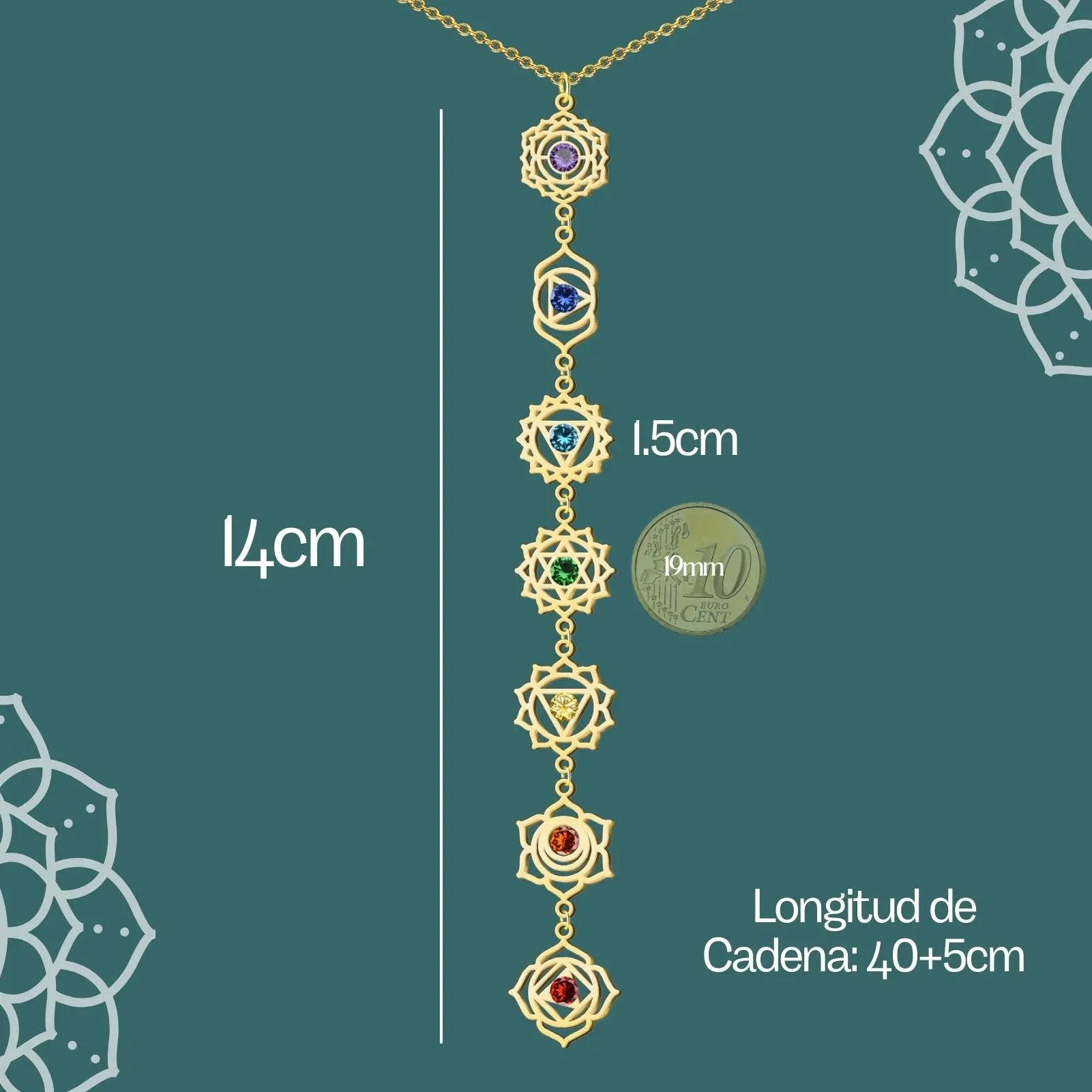 Collar 7 Chakras Acero Inoxidable Dorado - cotigo