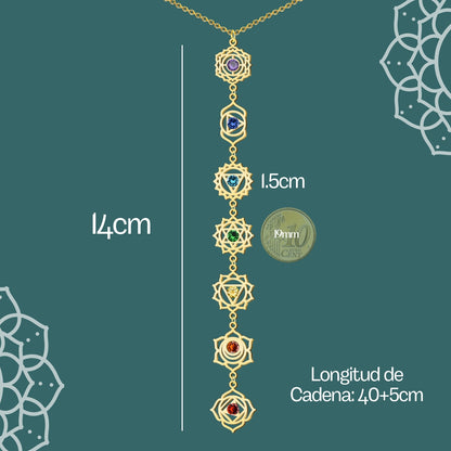 Collar 7 Chakras Acero Inoxidable , color Dorado✨ Amuleto Energético con Regalo Pulsera Nudo de Bruja