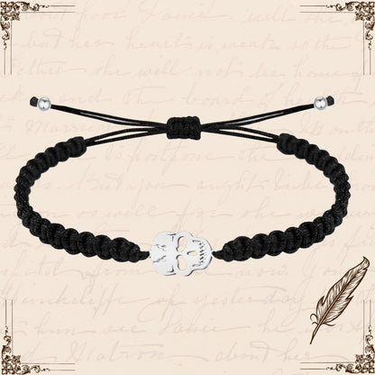 Pulsera Hilo Destino con Calavera Acero Plateado