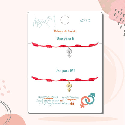 2 Pulsera 7 nudos con Colgante Cromosoma Acero Inoxidable, Pulsera para Pareja, Amistad