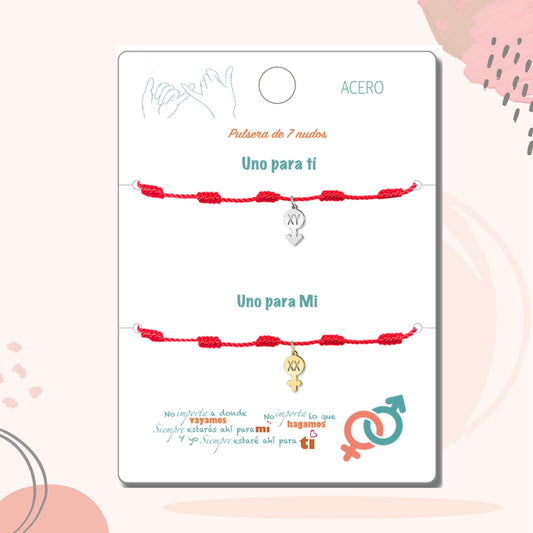 2 Pulsera 7 nudos con Colgante Cromosoma Acero Inoxidable, Pulsera para Pareja, Amistad