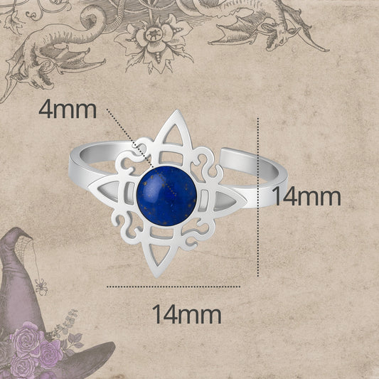Anillo Nudo de Bruja con Lapislázuli en Acero Plateado - cotigo