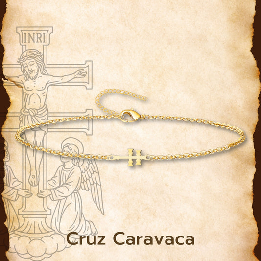 Pulsera Cruz Caravaca Acero Color Dorado