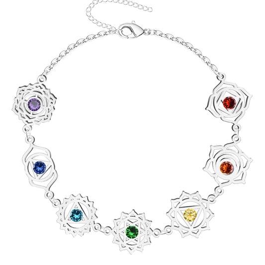 Pulsera 7 Chakras Acero Inoxidable , color Plateado✨ Amuleto Energético con Regalo Pulsera Nudo de Bruja