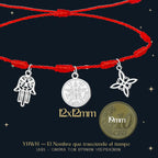 Pulsera 7 Nudos con Colgante Plateado: Tetragrammaton, Nudo de Bruja y Mano Fatima - cotigo