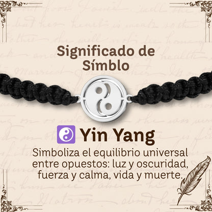 Pulsera Hilo Destino con Yin Yang Acero Plateado