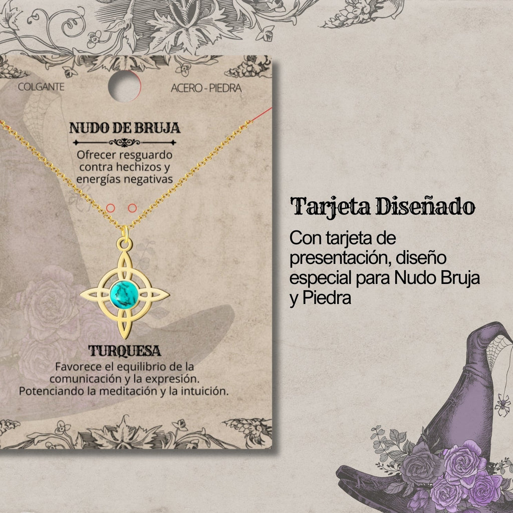 Colgante Nudo de Bruja con Turquesa en Acero Dorado cotigo