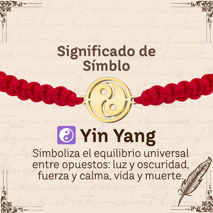 Pulsera Hilo Destino con Yin Yang Acero Dorado