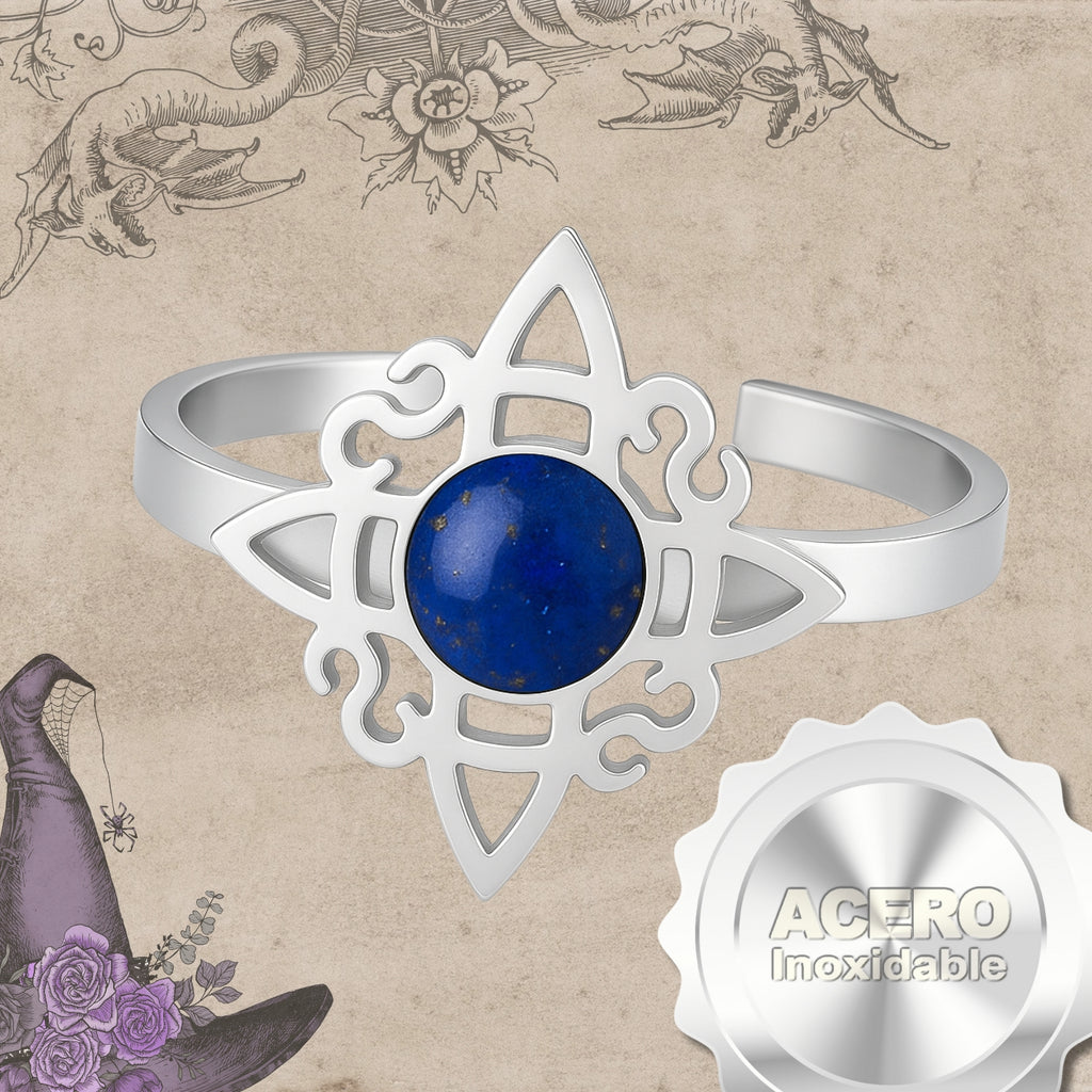 Anillo Nudo de Bruja con Lapislázuli en Acero Plateado - cotigo