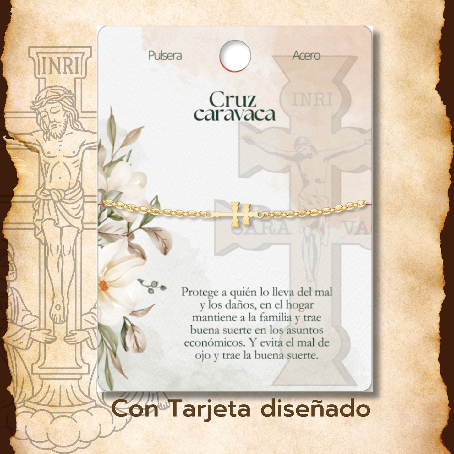 Pulsera Cruz Caravaca Acero Color Dorado