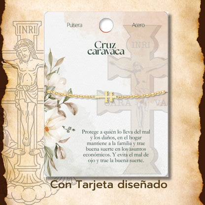 Pulsera Cruz Caravaca Acero Color Dorado