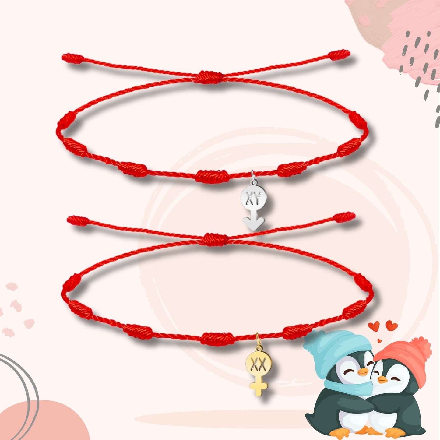 2 Pulsera 7 nudos con Colgante Cromosoma Acero Inoxidable, Pulsera para Pareja, Amistad