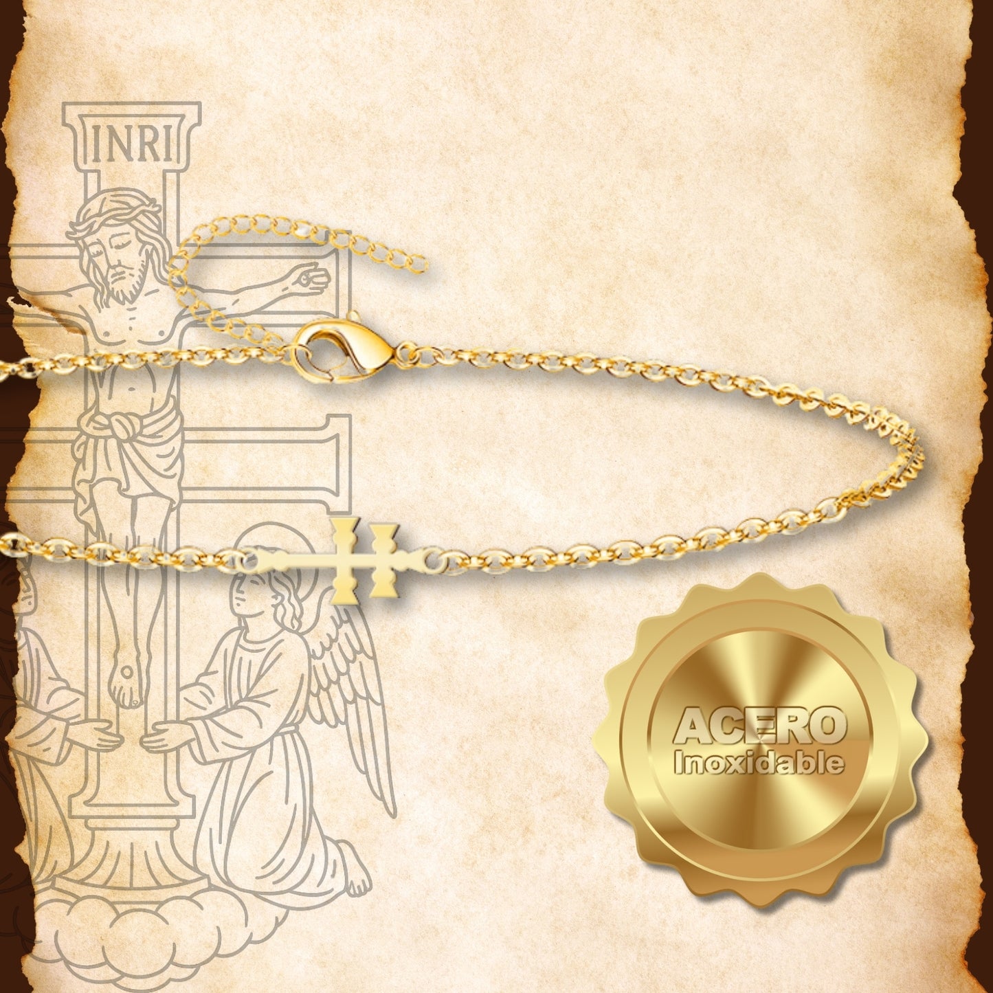 Pulsera Cruz Caravaca Acero Color Dorado