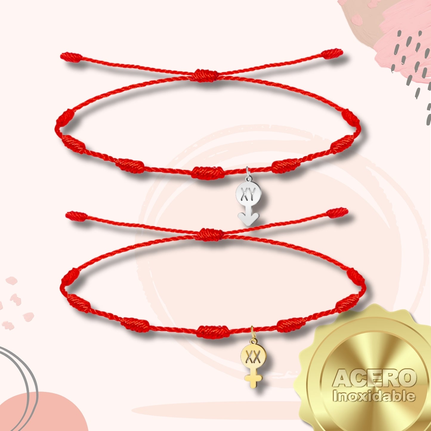2 Pulsera 7 nudos con Colgante Cromosoma Acero Inoxidable, Pulsera para Pareja, Amistad