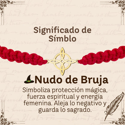 Pulsera Hilo Destino con Nudo Bruja Acero Dorado