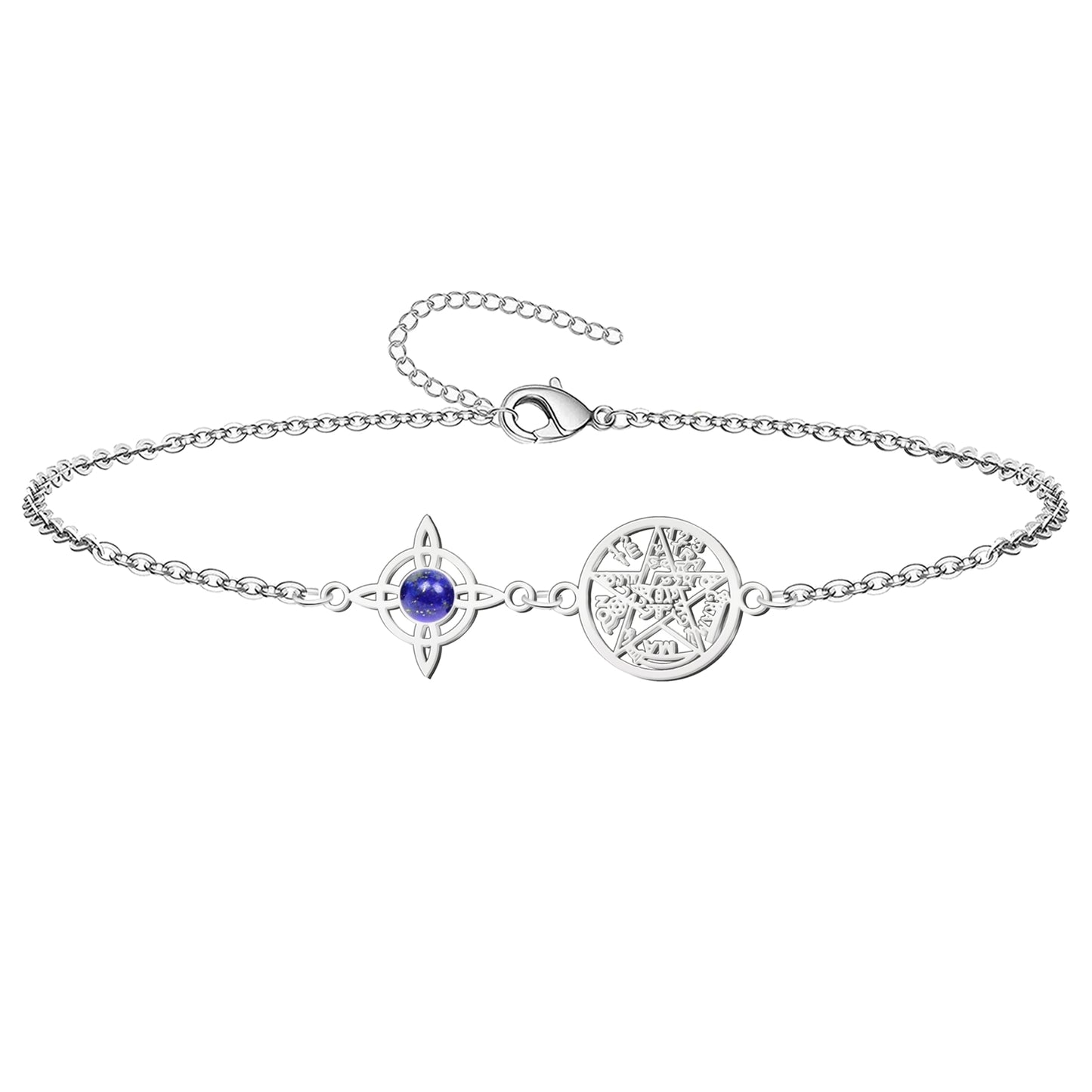 Pulsera Tetragrammatón con Nudo de Bruja y Lapislázuli – Intuición, Sabiduría y Protección en Acero Inoxidable