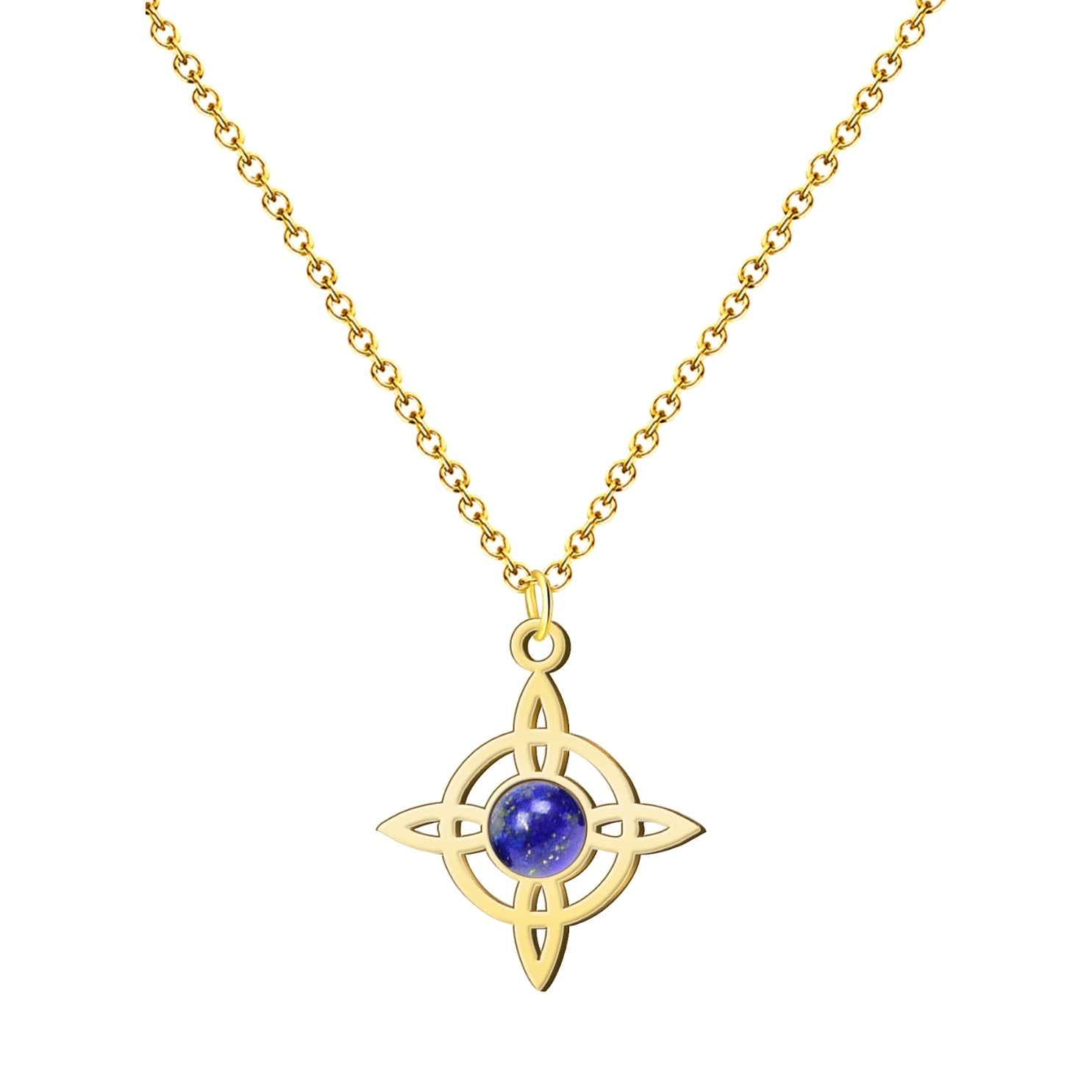 Colgante Nudo de Bruja con Lapizrazuri en Acero Dorado cotigo