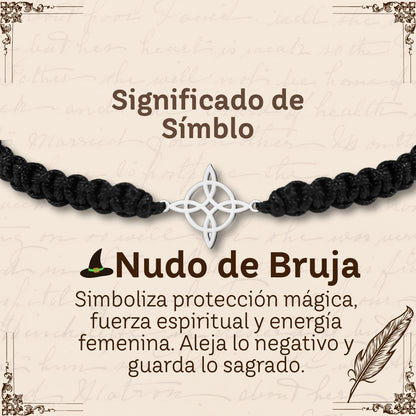 Pulsera Hilo Destino con Nudo Bruja Acero Plateado