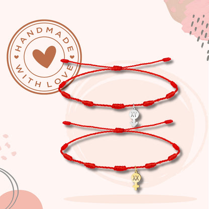 2 Pulsera 7 nudos con Colgante Cromosoma Acero Inoxidable, Pulsera para Pareja, Amistad