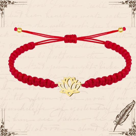 Pulsera Hilo Destino con Flor de Loto Acero Dorado