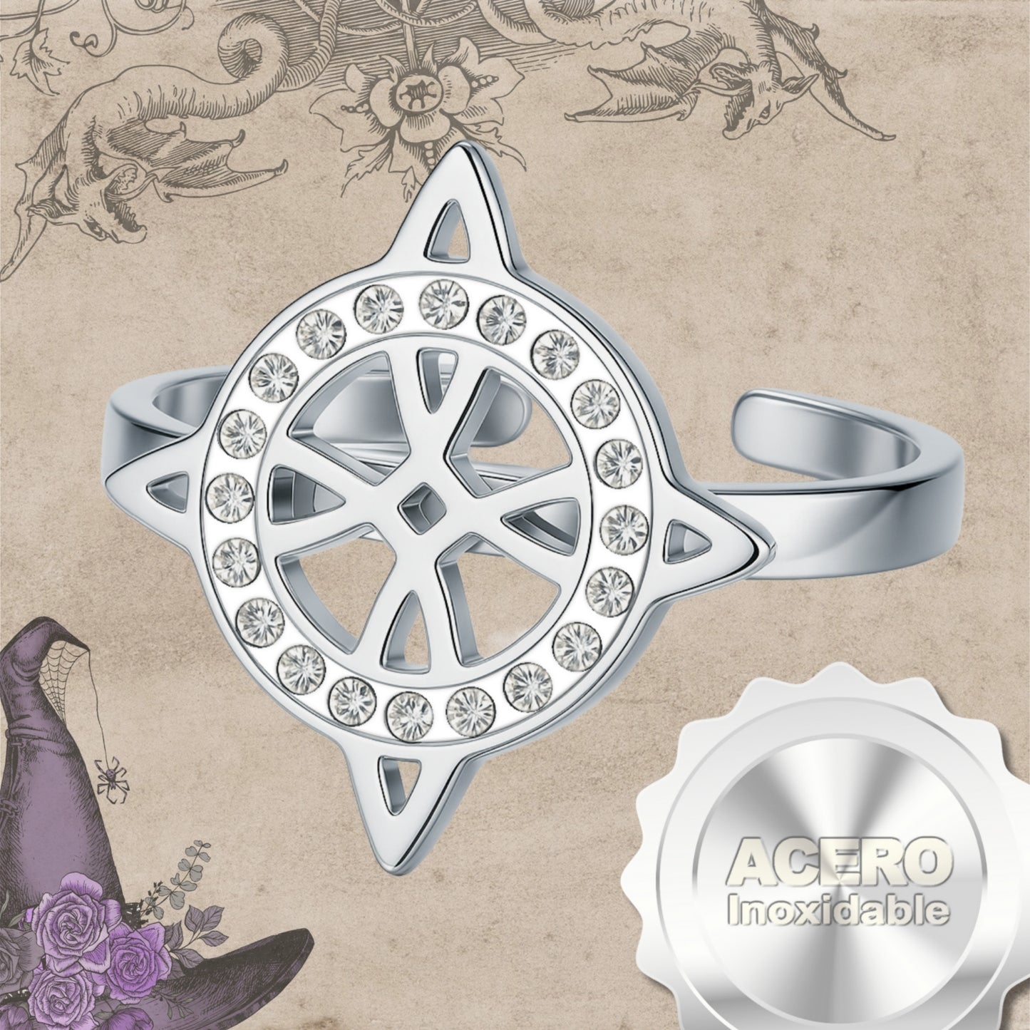 Anillo Nudo de Bruja – Acero Inoxidable Plateado, Amuleto de Protección con Caja de Regalo