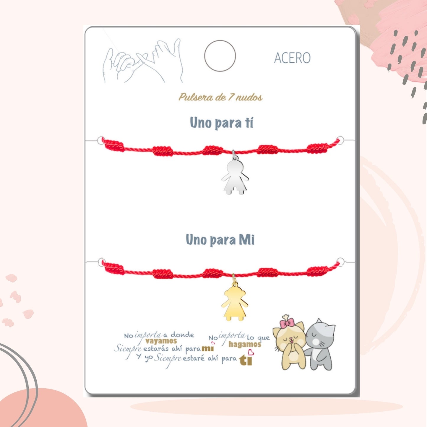 2 Pulsera 7 nudos con Colgante Niño y Niña Acero Inoxidable, Pulsera para Pareja, Amistad