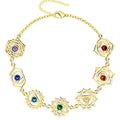 Pulsera 7 chakras dorada acero inoxidable mujer con cristales de colores y símbolos de flor de loto