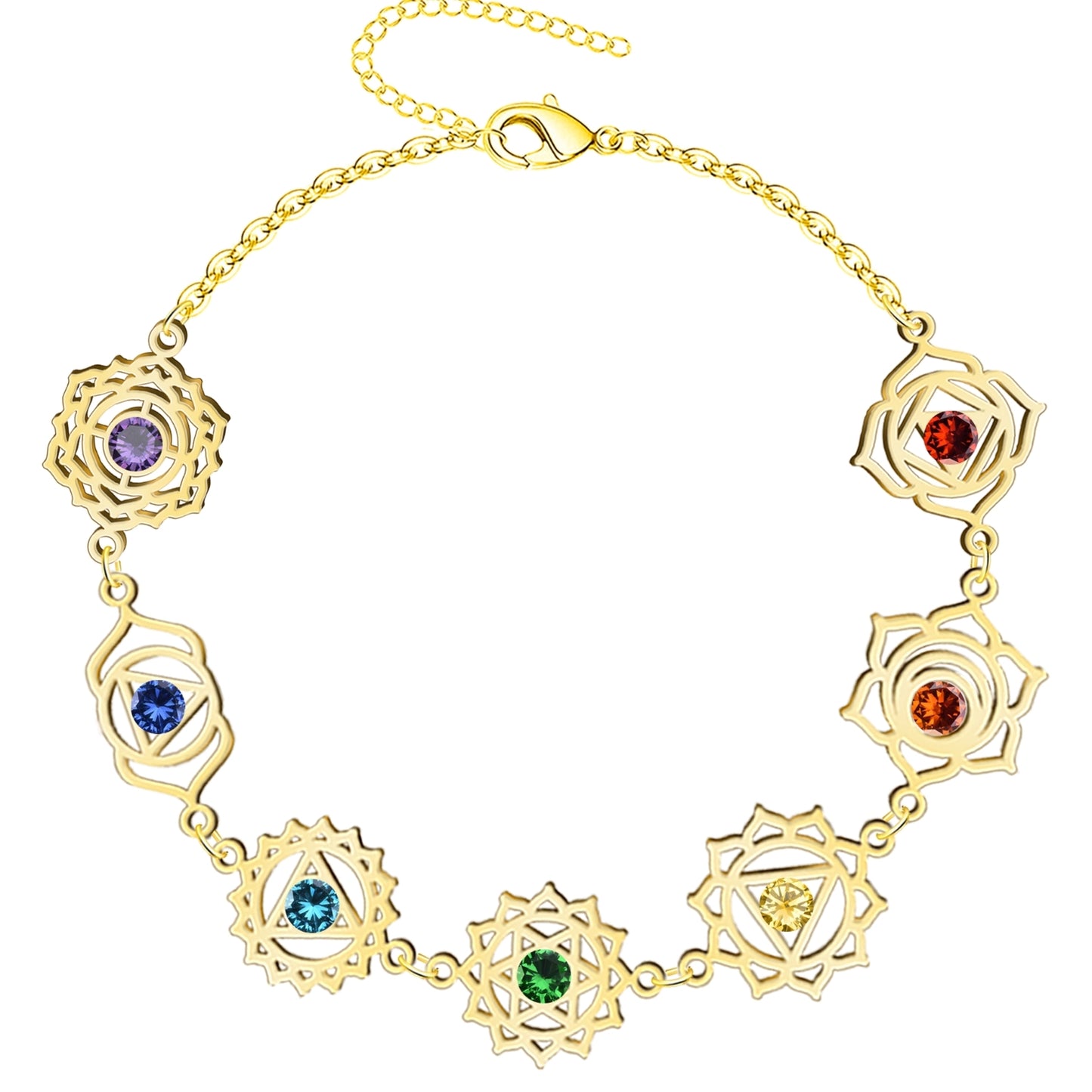 Pulsera 7 Chakras Acero Inoxidable , color Dorado✨ Amuleto Energético con Regalo Pulsera Nudo de Bruja